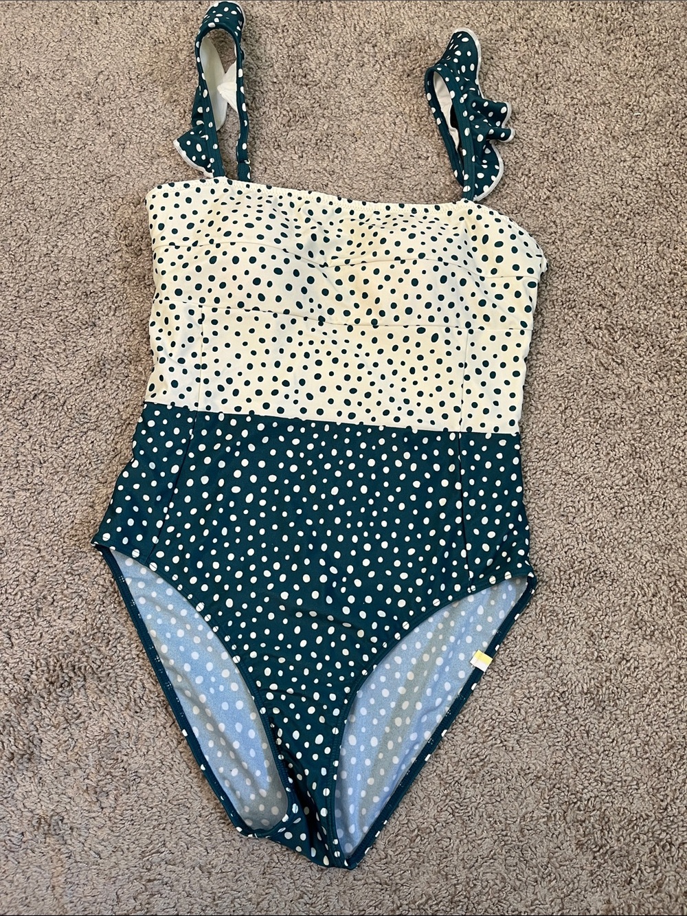 Summersalt Ruffle Oasis Green Cream Polka Dot One Piece Swimsuit Bathing Suit 6